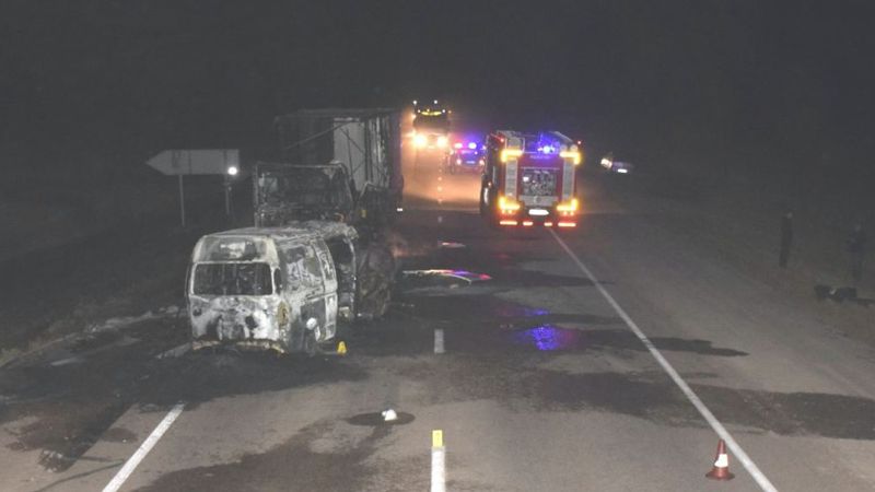 ДТП Грузовик и Toyota сгорели после ДТП в СКО: погибли два человека
