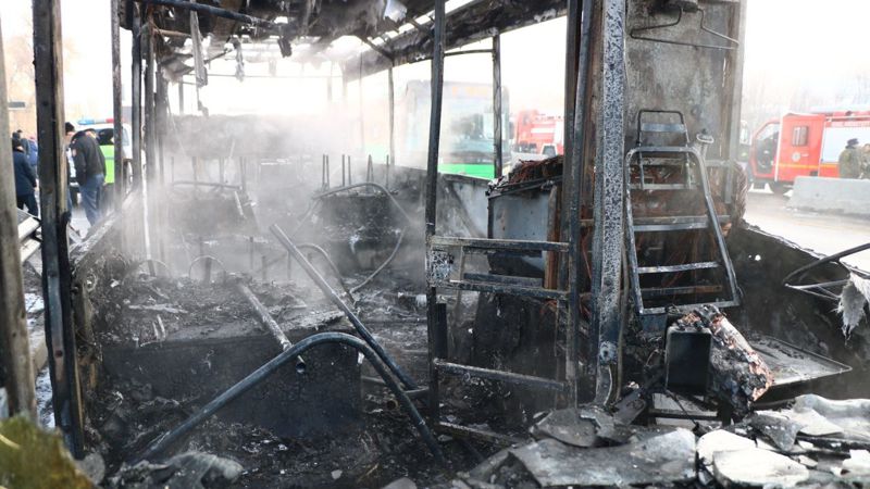 В акимате высказались о сгоревшем в Алматы автобусе