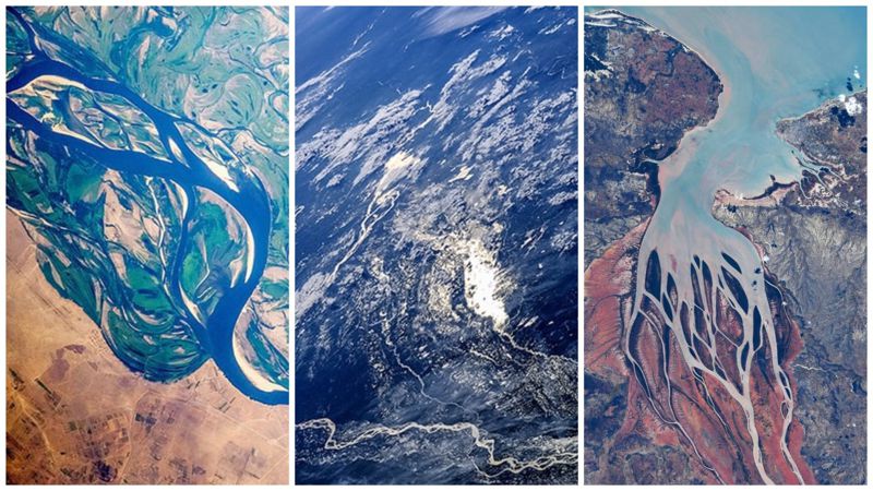 космос, реки, снимки, коллаж Космонавт опубликовал фото самых красивых рек