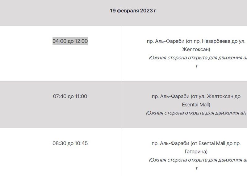 19 февраля будет перекрыта часть дорог в Алматы