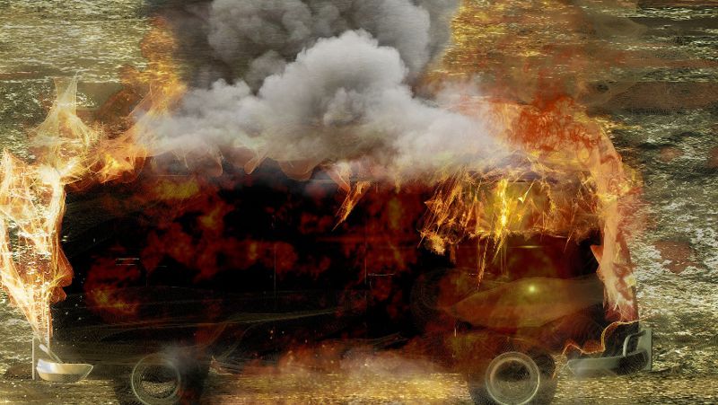 Горящий автобус Пожар на трассе