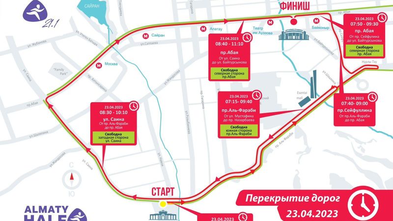 полумарафон Какие улицы перекрыты в Алматы во время полумарафона
