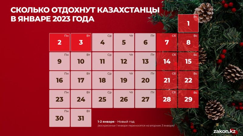 сколько дней казахстанцы отдохнут в январе