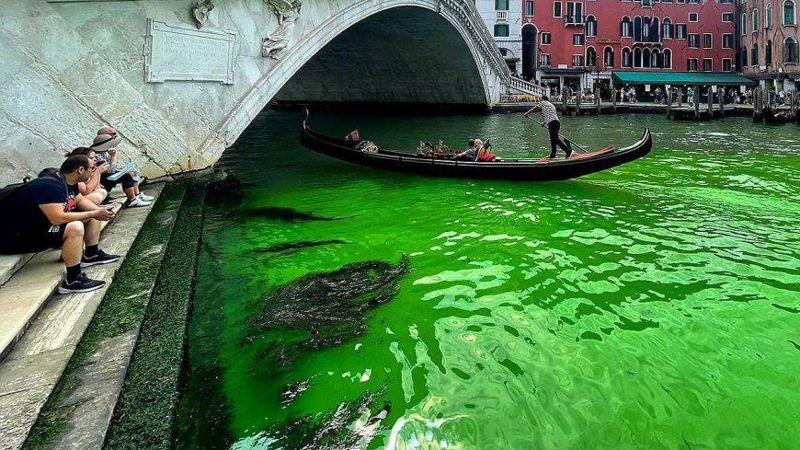 зеленая вода в канале Венеции