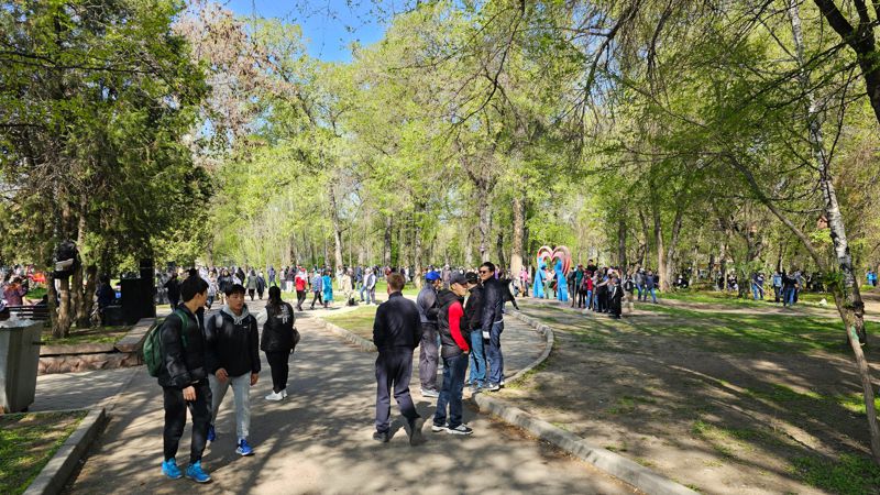 молодежь в Алматы на субботнике в роще