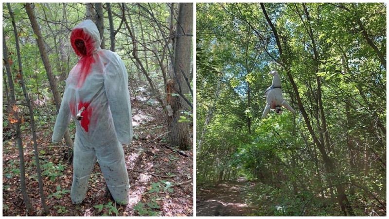 Окровавленные человеческие чучела на деревьях напугали жителей Усть-Каменогорска